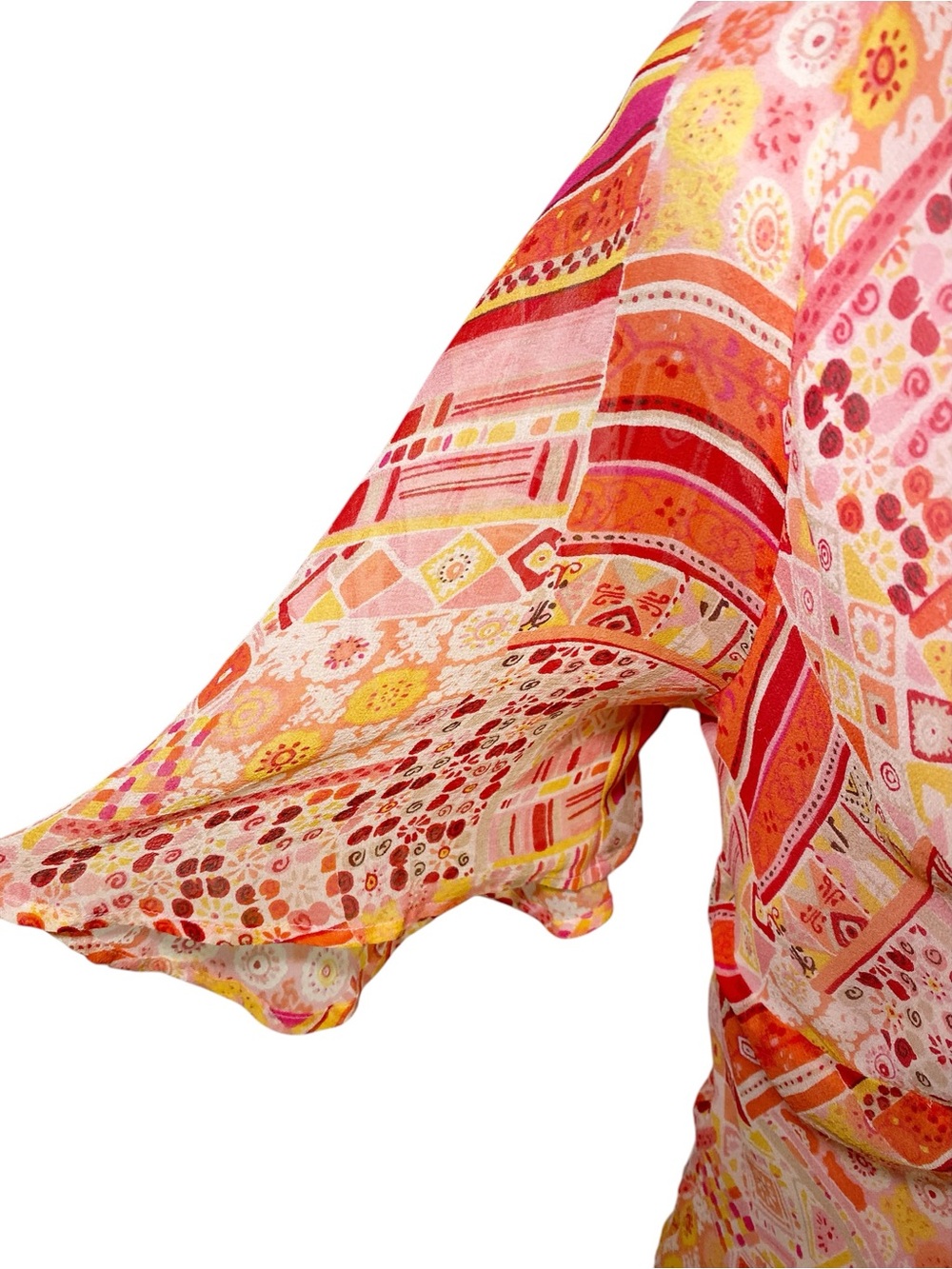 Silkland Y2K Boho Chic 100% Silk Patchwork Flutter Sleeve Blouse - Picture 6 of 14